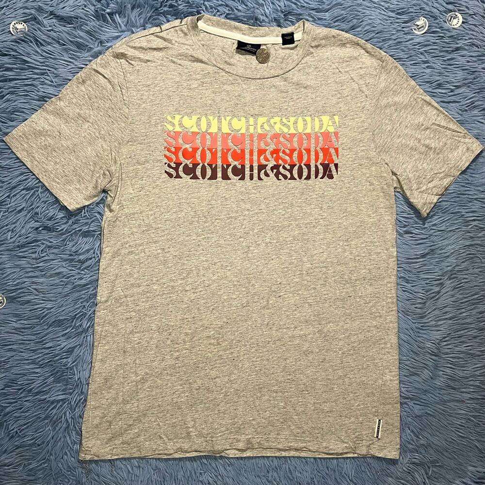 Scotch & Soda Amsterdam Spell Out Graphic Shirt Size Medium Mens Gray Multicolor